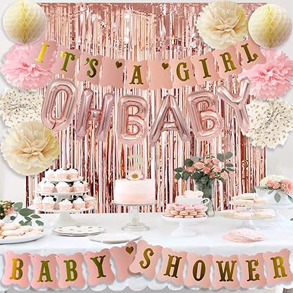 Rose Gold Theme Baby Shower Decoration With Kwayi Baby Shower Decoration Set Party Decorations Home Garden Worldenergy Ae