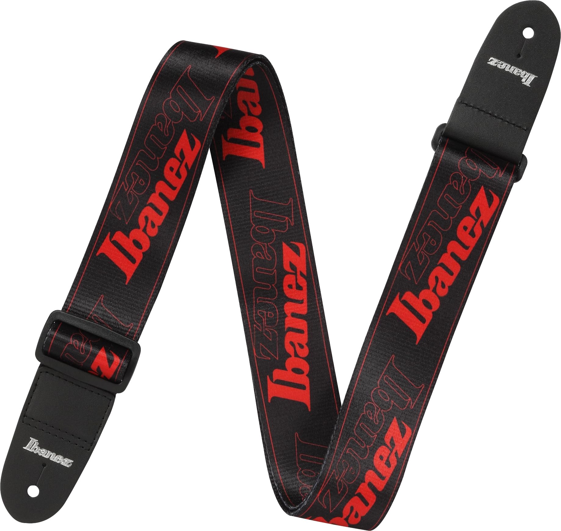Ibanez Guitar Strap, Black with Red Logos, Polyester, Safety Style
