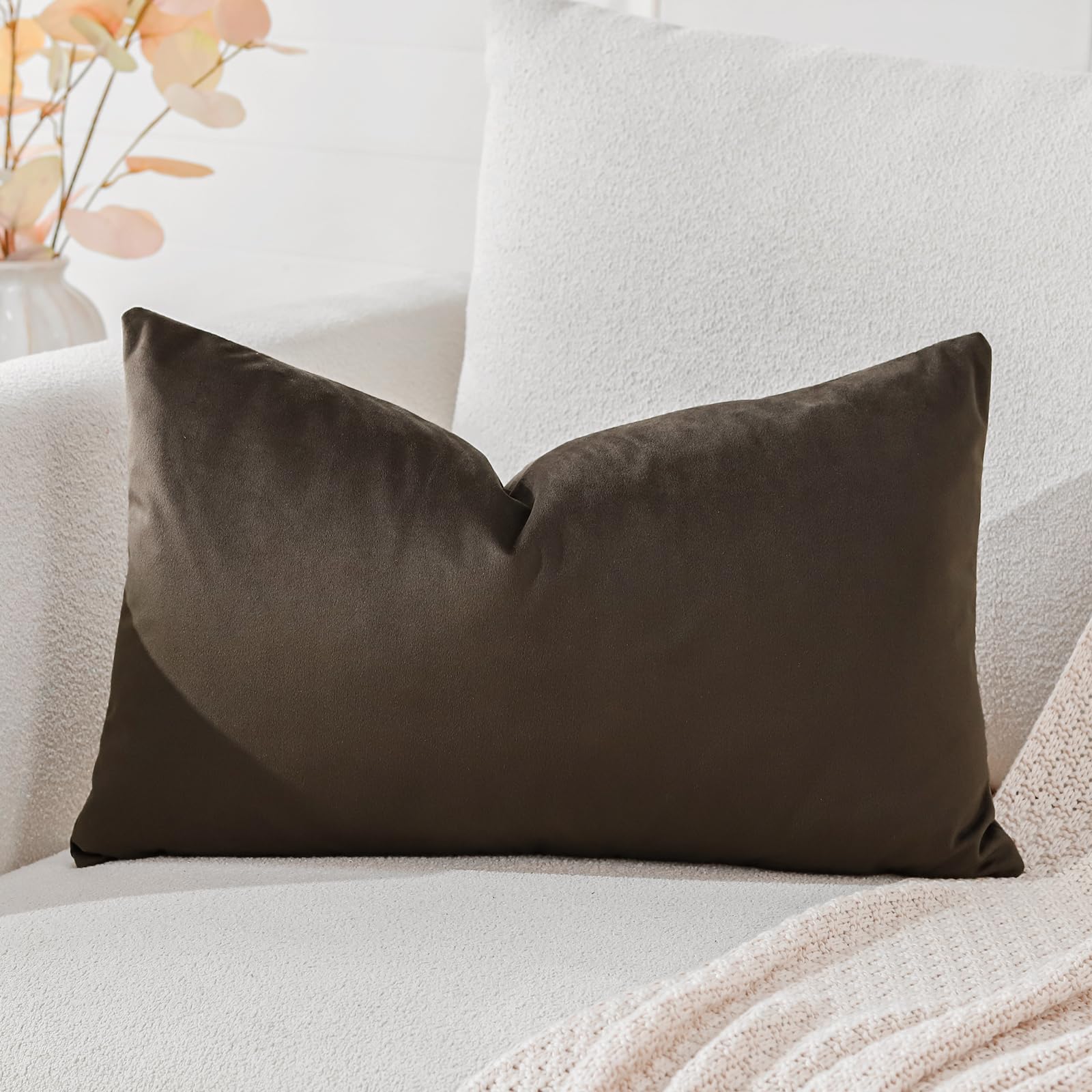 Artscope Luxury Velvet Cushion Covers Decorative Lumbar Pillowcases Soft Solid Cushion Cases for Couch Sofa Bedroom Car Decor 30x50cm Chocolate Brown