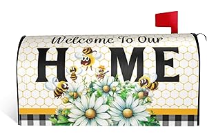 ADIKJXQH Spring Summer Bee Decor Mailbox Covers Standard Size 18 X 21 Inch Daisy Floral Magnetic Mailbox Cover Waterproof Post Wraps Welcome to Our Home Mailbox Post for Garden Yard Home Decor