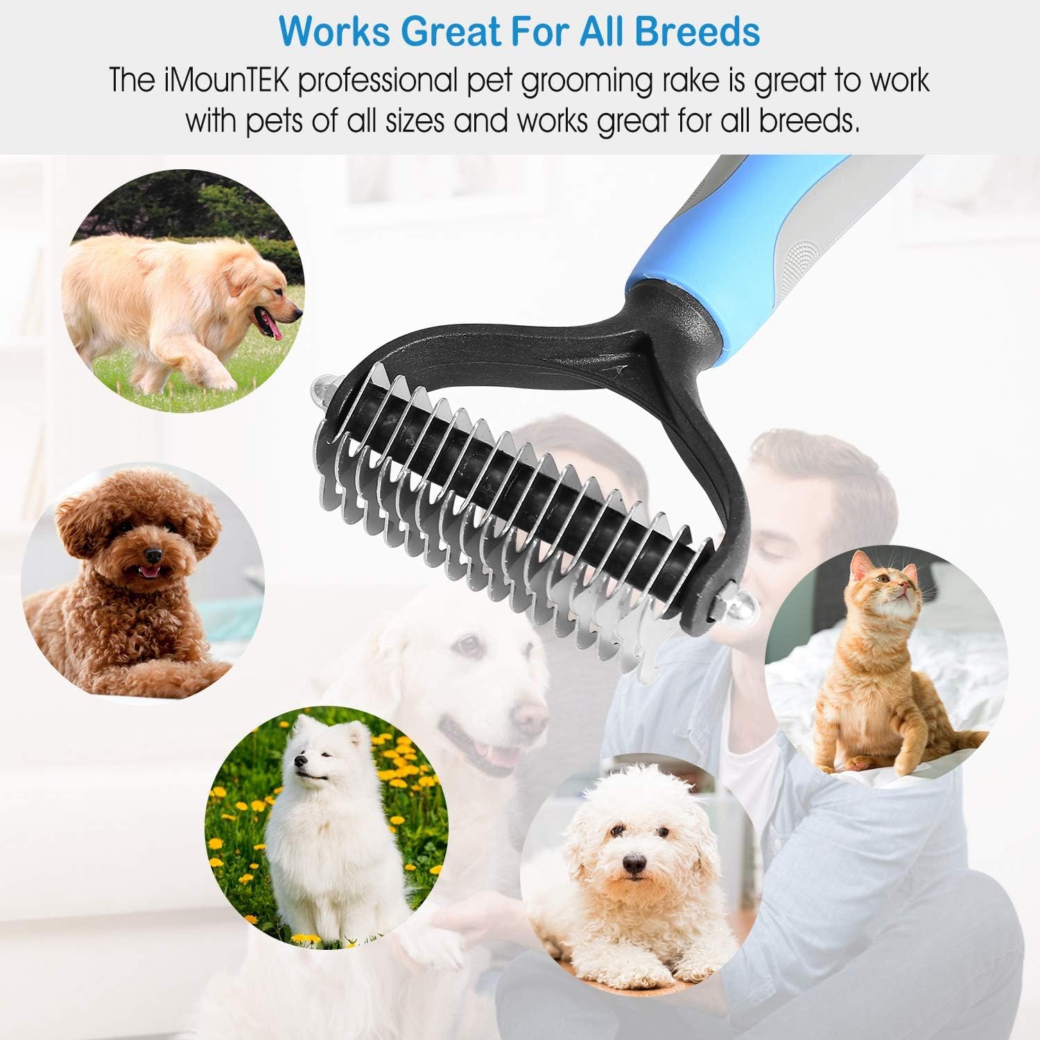 2 Sided Pet Grooming Deshedding Tool TeqHome Undercoat Rake for Dogs Cats Dog Brush Dematting