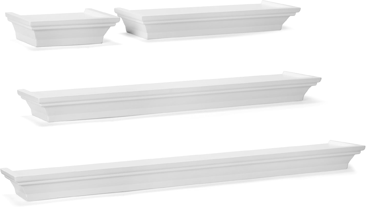Melannco 5091215 Floating Wall Mount Molding Ledge Shelves, Set of 4, White: Home & Kitchen