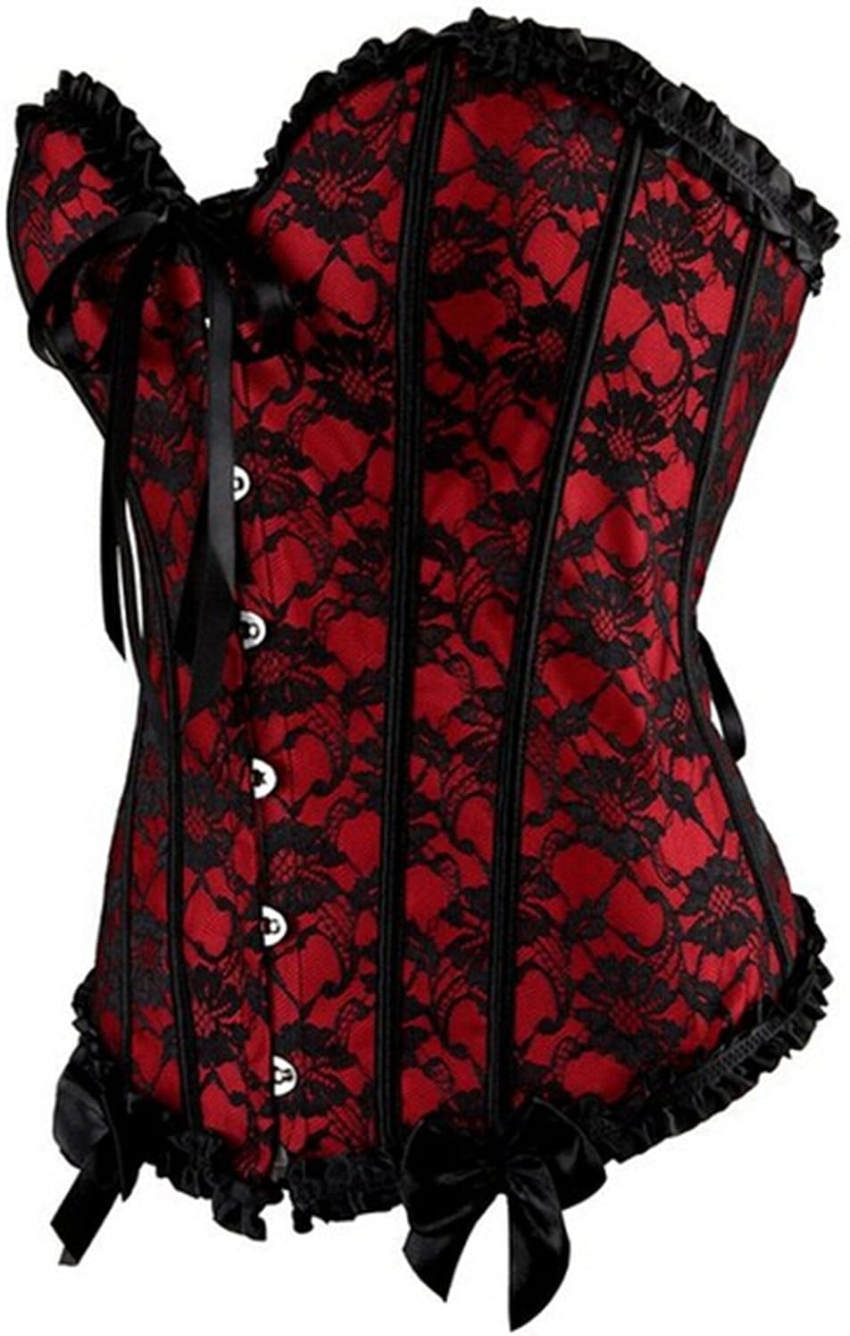 Womens Floral Black Lace Trim Corset Overbust Waist Cincher Bustier Top: Clothing