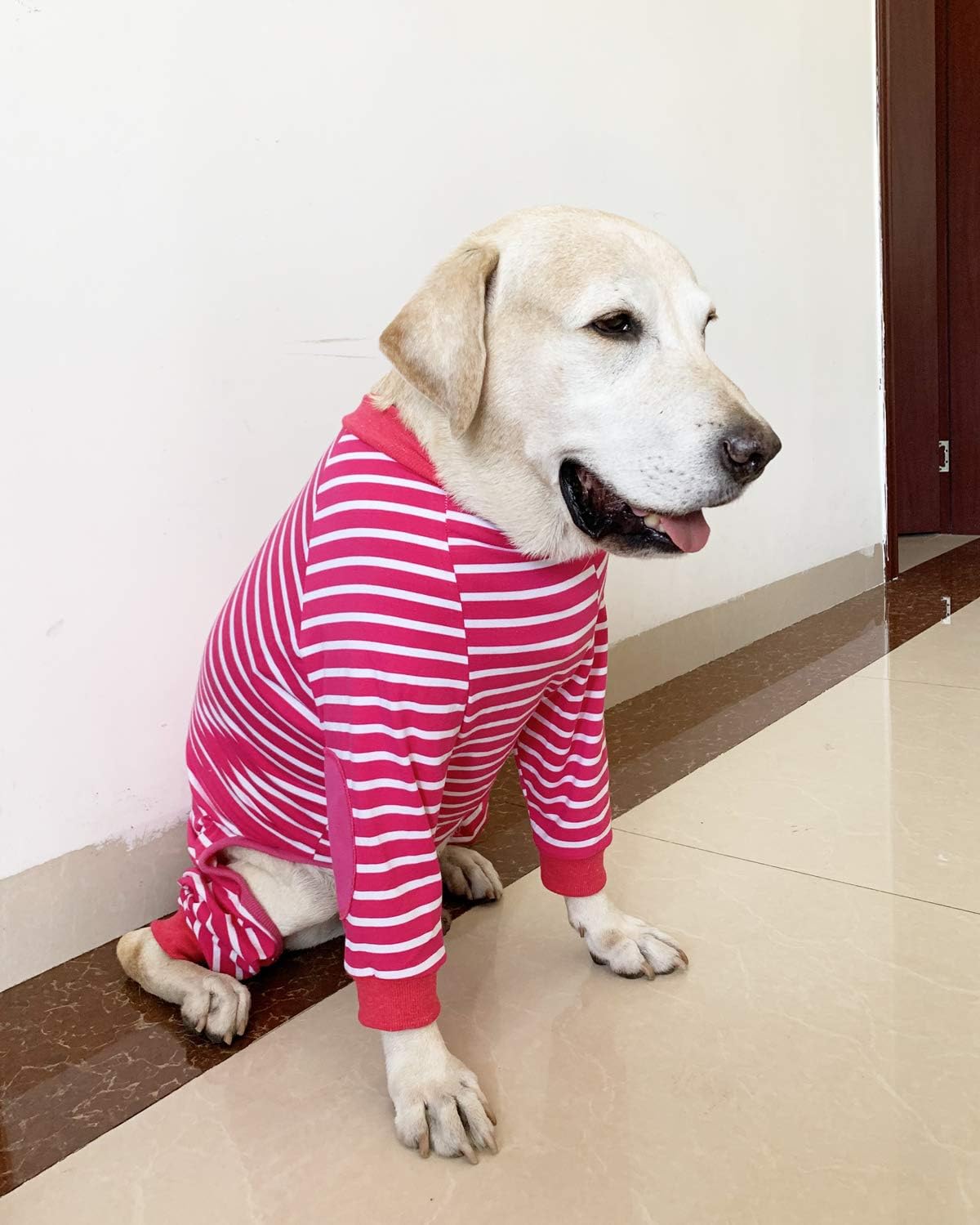 dog clothes for large dogs on Black Large Dog Clothes Protect Joints Anti Hair Four Legged Classic Striped Zipper Pet Pajamas Dog