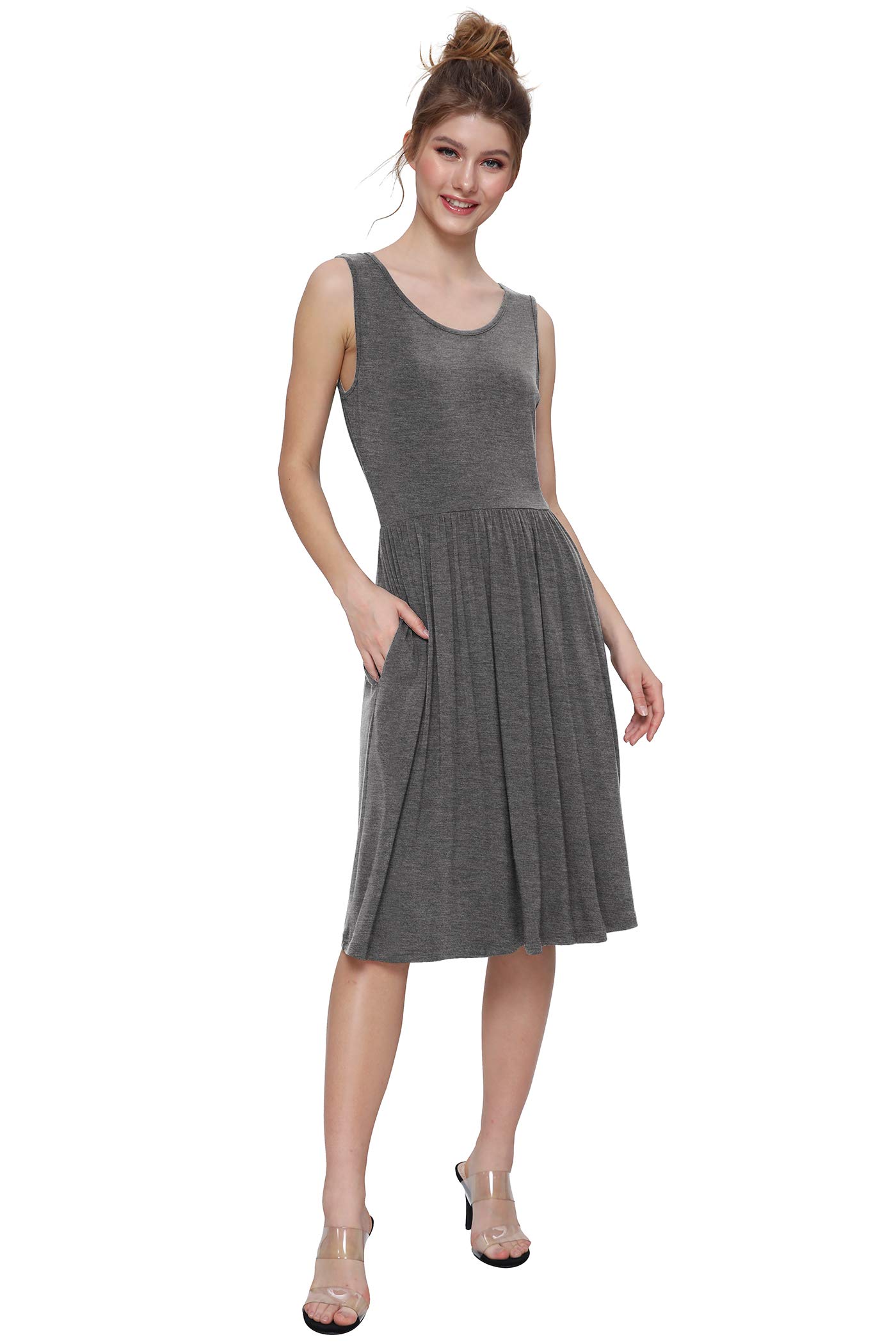 Weintee Women's Sleeveless Casual Summer Dress with Pockets 2X Deep Gray