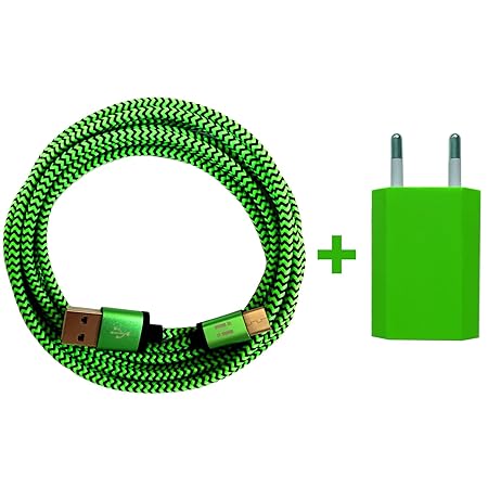 [i!®] USB Netzstecker 5V/1A + 2m Premium Nylon USB-C Typ C 3.1 Ladekabel Datenkabel SET kompatibel mit [Nexus 5X, Nexus 6P, O