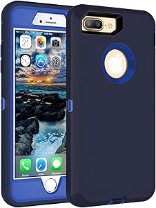 MXX iPhone 8 Plus Case, Heavy Duty Defense Case with Screen Protector [4 Layers] Rugged Rubber Shockproof Protection Case Cover for iPhone 7 Plus/iPhone 8 Plus [5.5 inch] - Blue/Blue