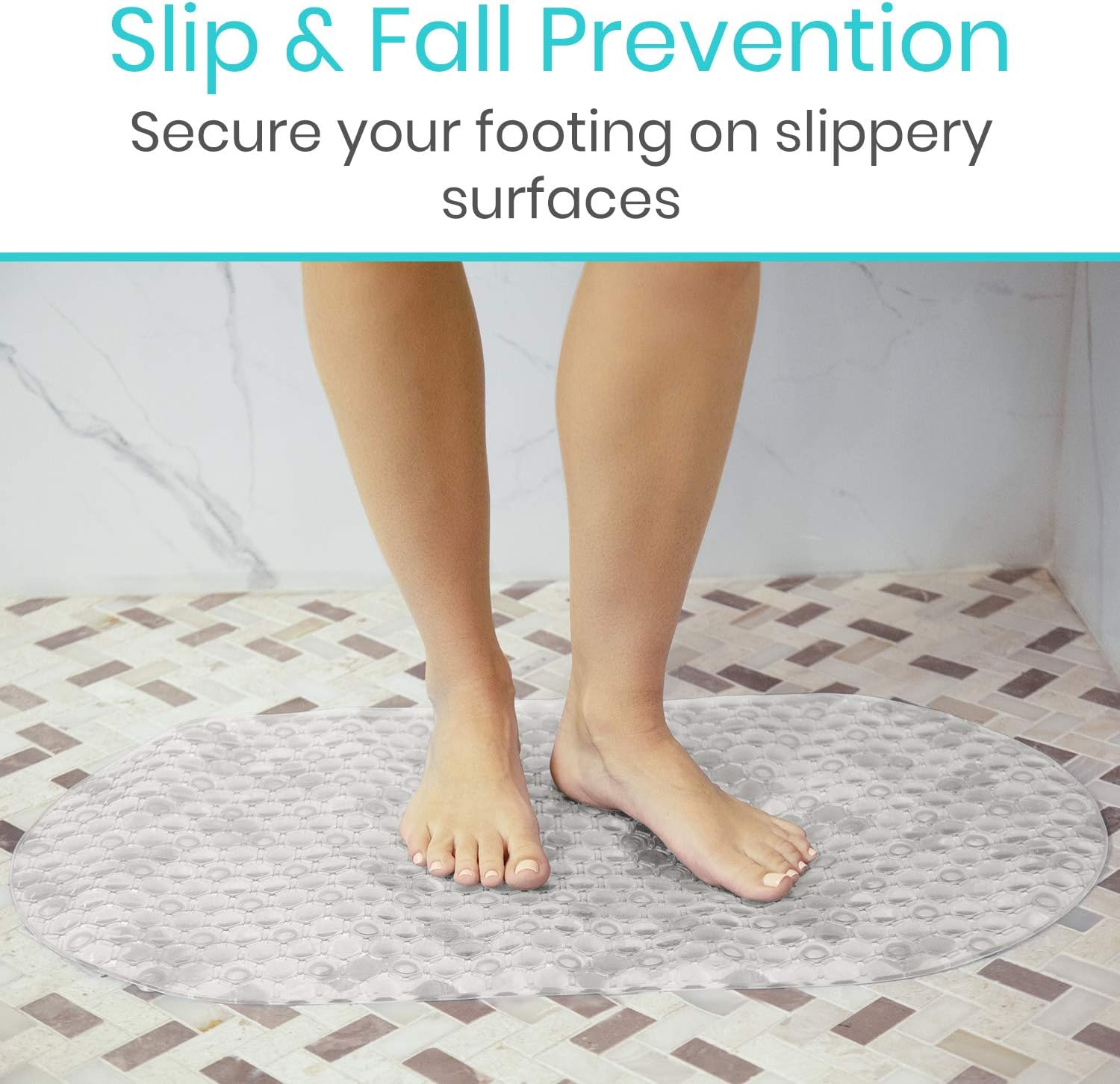Vive Oval Bathtub Mat - Nonslip Shower Floor Pad - Non-Slip and Non-Skid for Bath Tub with Strong Rubber Suction Cup Grip - for Baby, Elderly, Kids, Bathroom (Clear): Health & Personal Care