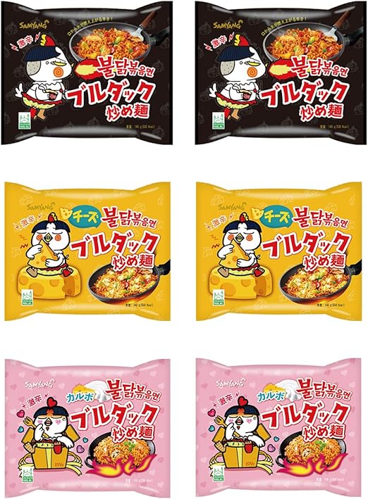 Amazon ブルダック炒め麺 人気６食セット 安心の日本語パッケージ プルタック炒め麺 ２食 チーズプルダック炒め麺 ２食 カルボブルダッグ炒め麺 ２食 韓国ラーメン 불닭볶음면 プルダックポックンミョン 三養 ラーメン 通販