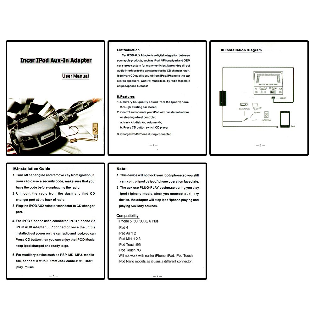 Amazon.com: 3.5mm Gold Plated AUX Interface Adaptor Fit Toyota iPhone 5 5S  6 Plus iPod iPad + 4pcs Car Open Pry Tool Kit: Car Electronics
