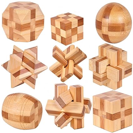 Holzsammlung 9 Stück 3D Puzzle Holz Gehirnjogging Puzzles Geschicklichkeitsspiel Denksportaufgaben Geschenk Set #23