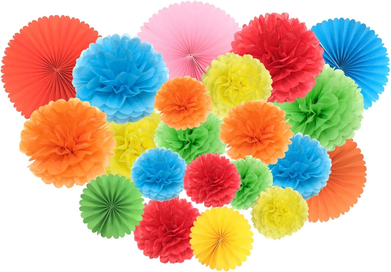 Tissue Paper Pom Poms and Tissue Paper Fans for Party Decorations Wedding Decor and Outdoor Decoration 15 Pcs Pom Poms and 6 Pcs Paper Fans &hellip;