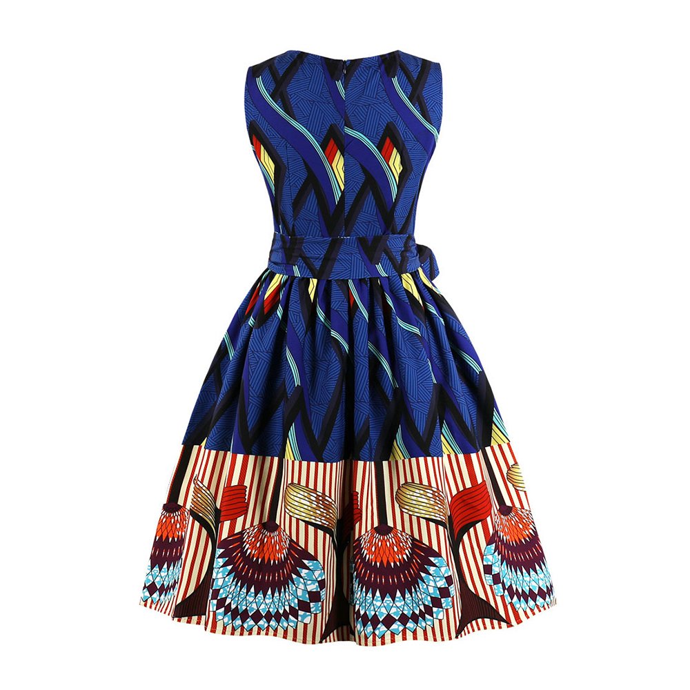 Women\'s 1950s Classy Cocktail Party Prom Vintage Rockabilly Floral Swing Dress with Belt (3XL, Dark Blue)