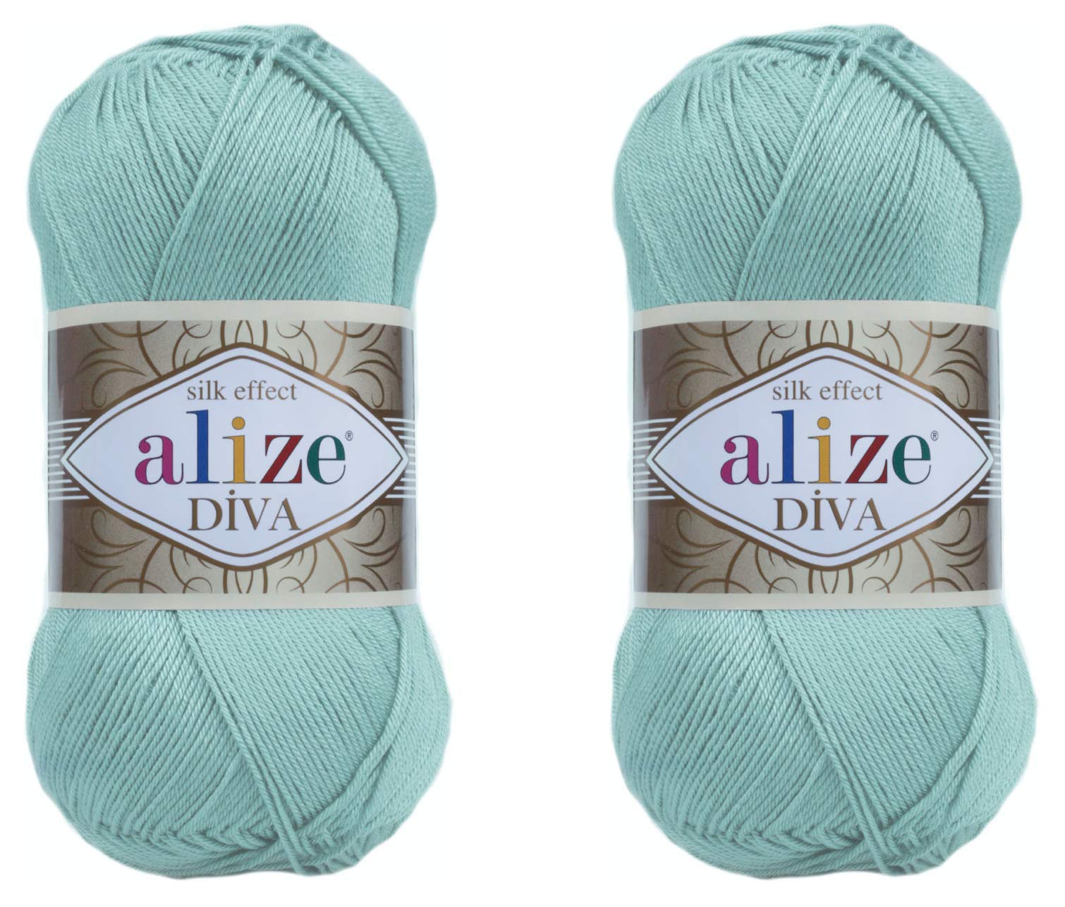 AlizeDiva Hand Knitting Yarn - 100% Microfiber Acrylic With Silk Effect - Crochet Art Lace Craft - 2 Skeins, 200gr, 767 Yds (463-Light Aqua)