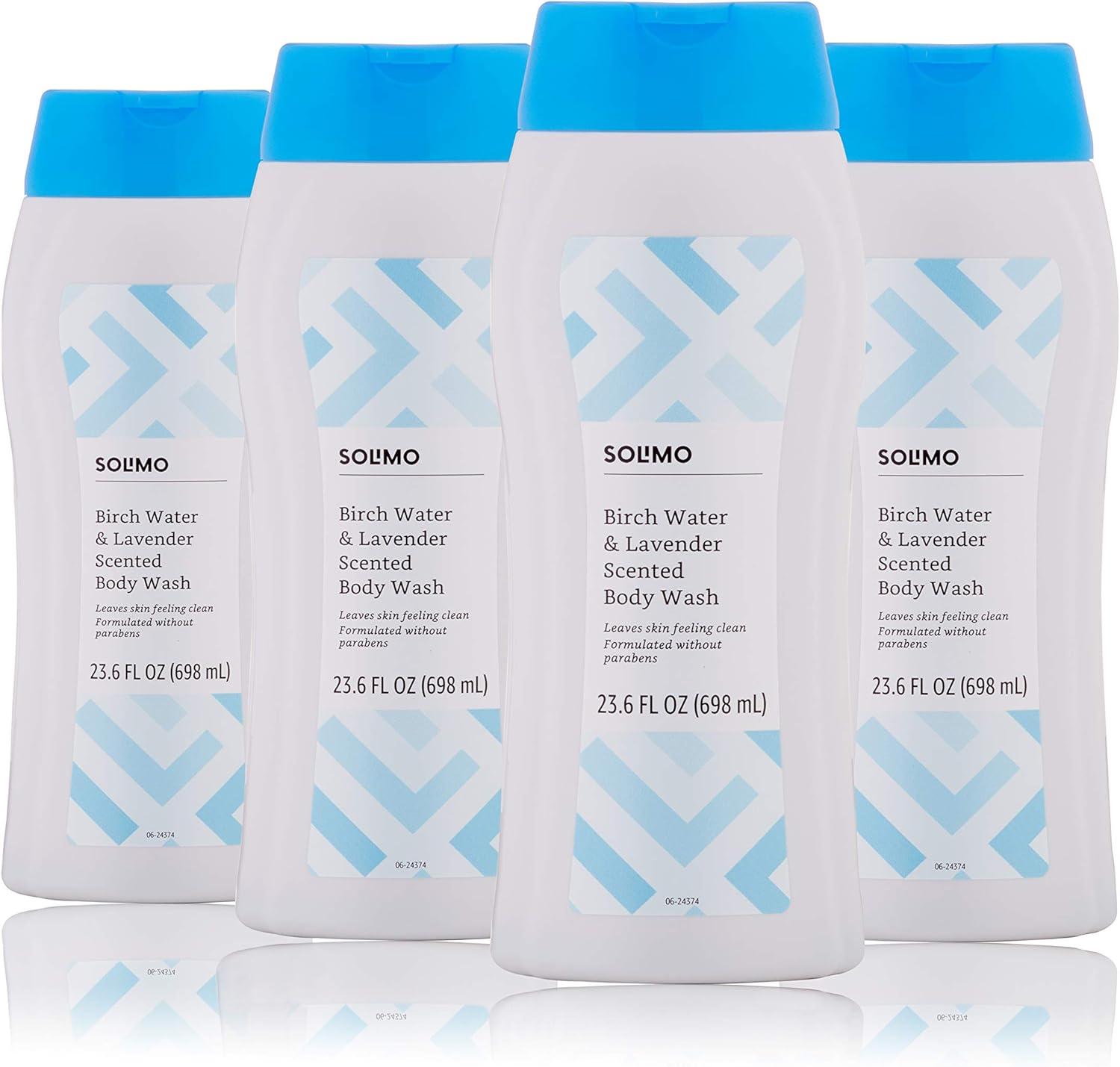 Amazon Brand - Solimo Birch Water & Lavender Body Wash, 23.6 fl. oz (Pack of 4)