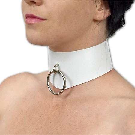 Breites Halsband mit O-Ring, verschied. Farben zum anleinen (weiß)