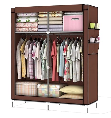 Intirilife Fabric Wardrobe 108x170x45 Cm In Beaver Brown