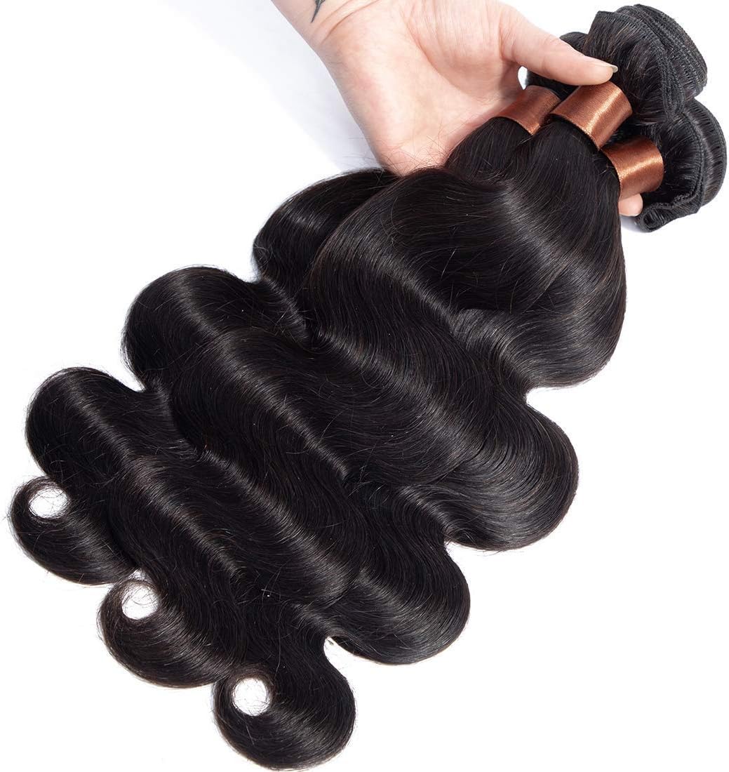 BLACKMOON HAIR Brazilian Virgin Human Hair Body Wave 3 Bundles With Free Part Lace Closure Unprocessed Virgin Human Hair Extensions Hair Weave Natural Black Color (14 16 18 + 12 Inch Closure) - Image 5