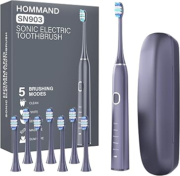 Hommand Wiederaufladbare Elektrische Zahnburste Fur Erwachsene Mit 5 Burstmodi Schallzahnburste Elektrische Mit Sanftanlauf Elektrische Zahnburste Mit Usb Ladegerat 8 Dupont Burstenkopfe Amazon De Drogerie Korperpflege