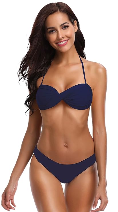 SHEKINI Damen Bandeau Neckholder Neck Verschiedene Muster Bikini Set