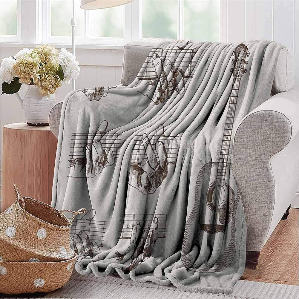 Guitar Soft Blankets fit The Sofa Sketch Art Style Instrument and Chords Acoustic Flamenco Technique Skill Talent Spring Blanket (Light, no Shedding) Cream Brown W70 x L50 Inch