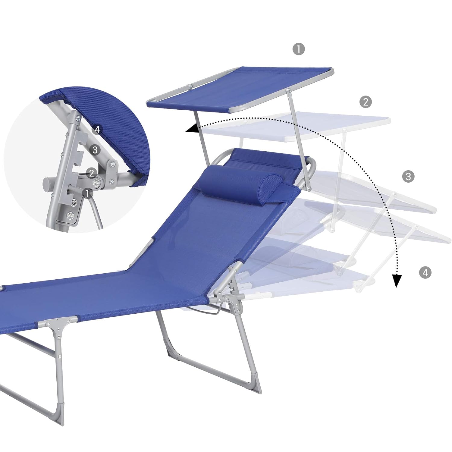para Jardín Azul Oscuro GCB22BUV2 Tumbona Reclinable 71 x 200 x 38 cm