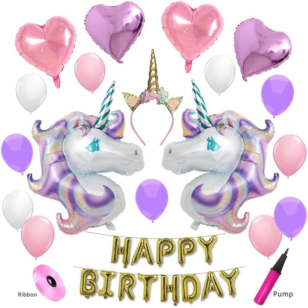 LUNASMILE Unicorn Balloons Birthday Party Supplies for Kids Birthday Decorations, Baby Shower Decorations