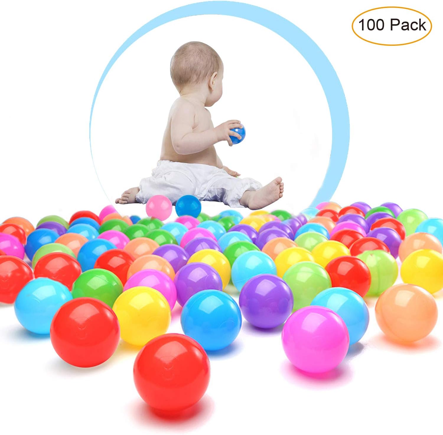 HOMEILY 100 Colorful Plastic Balls for Kids Babies Ball Pit Balls with Free BPA Free Crush Proof