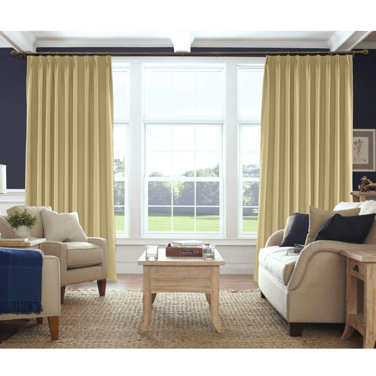 Buy Macochico Khaki Yellow Pinch Pleated Linen Textured Curtains
