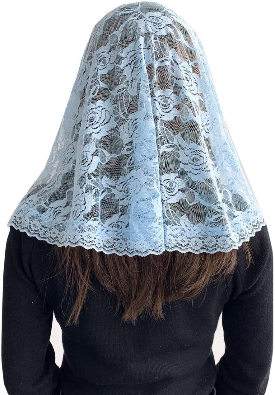 Lace Mantilla Veil Soft and comfortable 6 Colors Spanish Style Rose Lace Veil Head Covering D Shape ，Blue