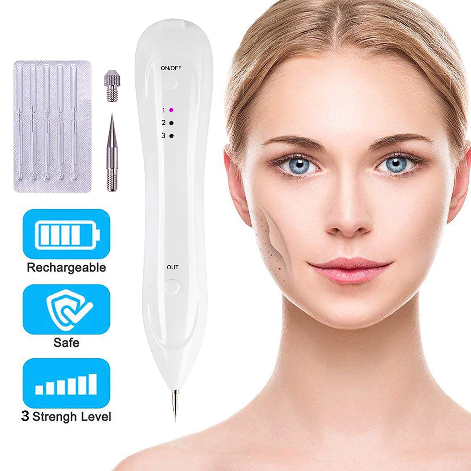 Mole Removal Pen Skin Tag Eraser Age Spots Removalfreckletool Pigmentation Tattoo Nevus Wart Electronic Removal Beauty System Kit With Manual - 