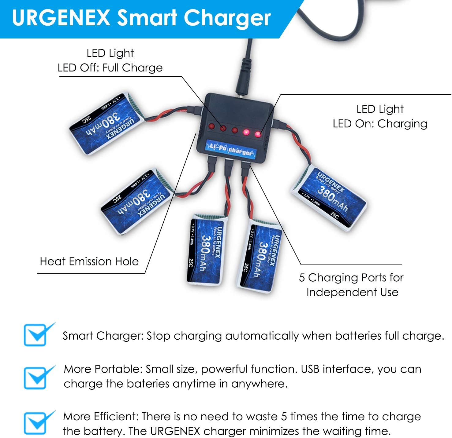 3 7v 380mah Lipo Battery With X4 Battery Charger For Controller Of Drone Hs230 Gblife Bounce