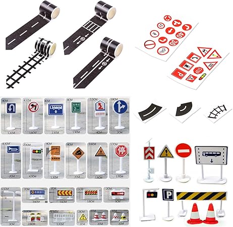 Amazon Hamilo 道路シール 貼ってはがせる 道路標識セット ミニカー 鉄道 線路 マスキングテープ 多種セット 鉄道雑貨 おもちゃ
