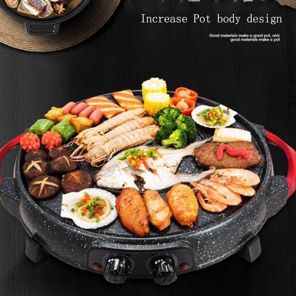 review NOLOGO Hot Pot Multifunctional, Electric Pan Hot Pot, Korean Style BBQ Hot Pot Dual Pot Barbecue Machine, 2 in 1 BBQ Frying Cook Grill Kitchen, Teppanyaki Electric Grill