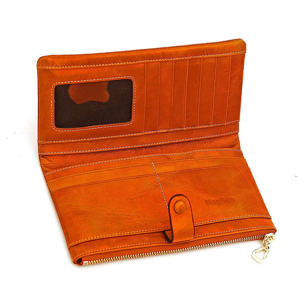 Luxury Fshion Women\'s Genuine Leather Long Zipper Wallet Ladies Clutch Purse Brown