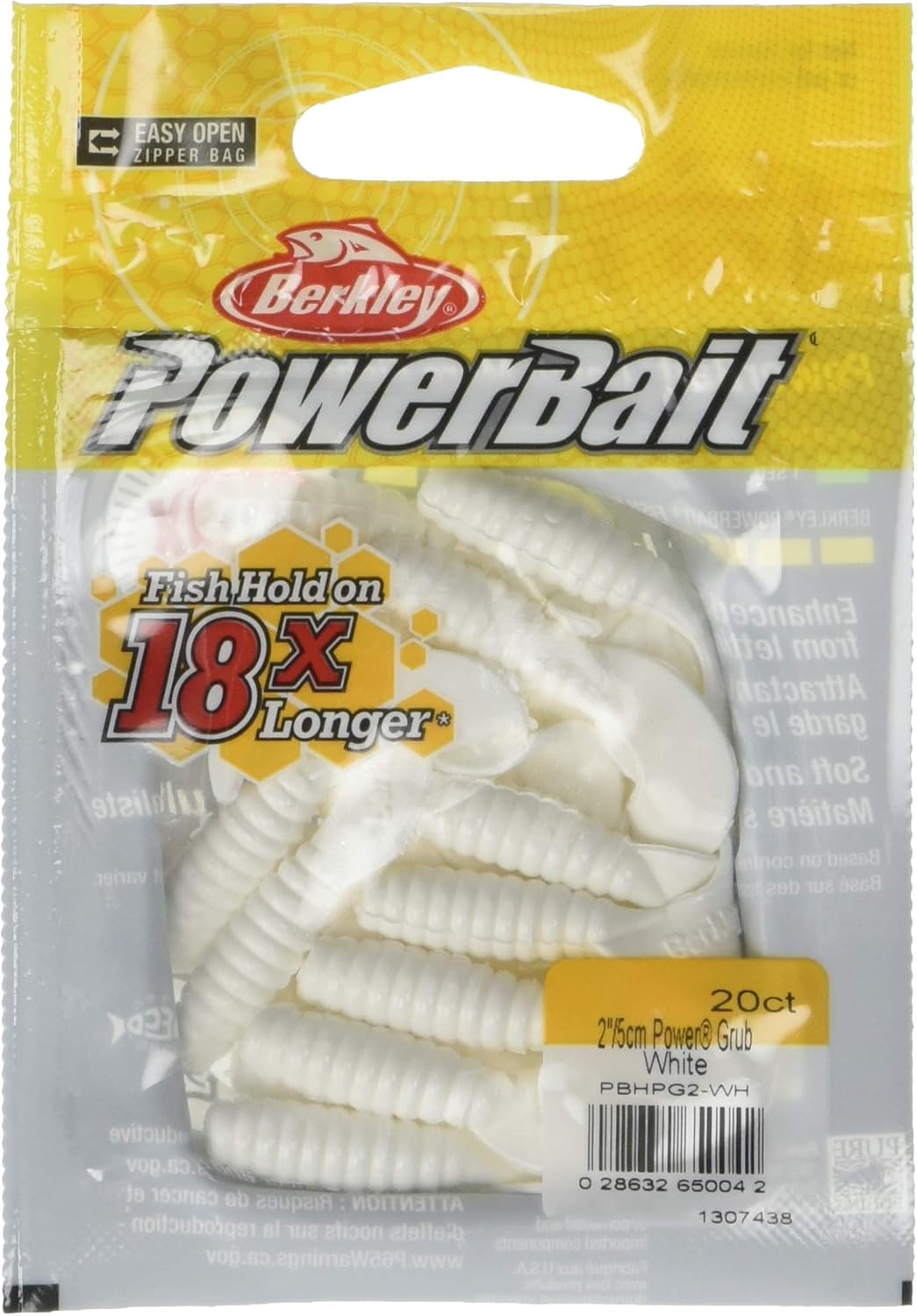 Berkley PowerBait FW Power Grubs Fishing Bait, White, 3Inch