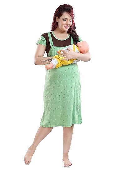Printed Cotton Feeding/Maternity/Nursing Nighty Green