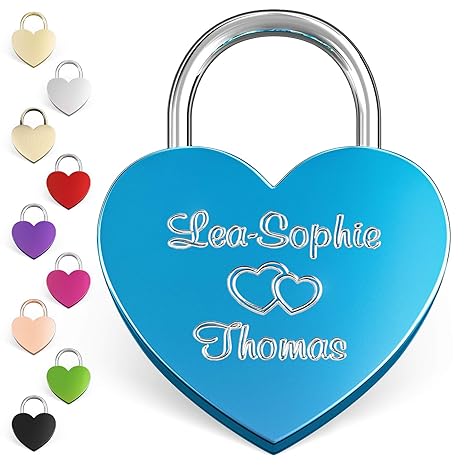 LIEBESSCHLOSS-FACTORY Liebesschloss Herzschloss blau mit Gravur, gratis Geschenk-Box uvm... Jetzt graviertes Schloss gestalte