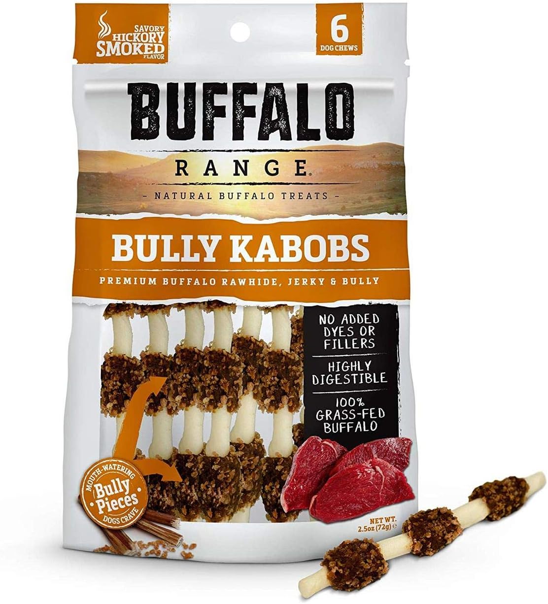 Buffalo Range Natural Buffalo Treats Bully Kabobs, white/brown