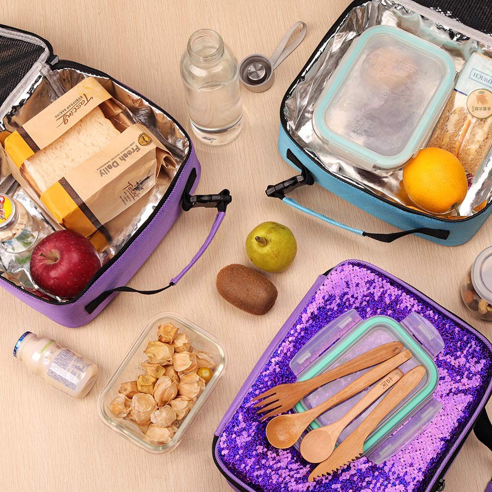 Sequin Insulated Lunch Box For Kids Girls Flip Durable Thermal