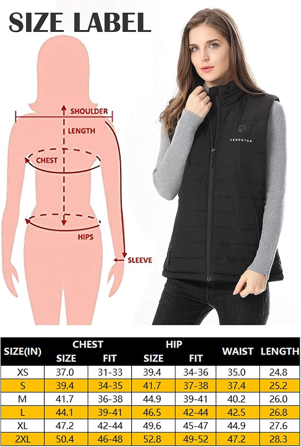 Venustas Women's Heated Vest with Battery Pack 7.4V, Heated clothes for women: Clothing
