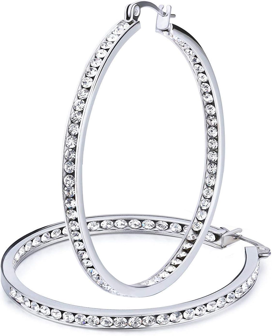 BienvenuBridal Wedding Crystal Rhinestone Hoop Earrings Large Hoop Earrings for Women