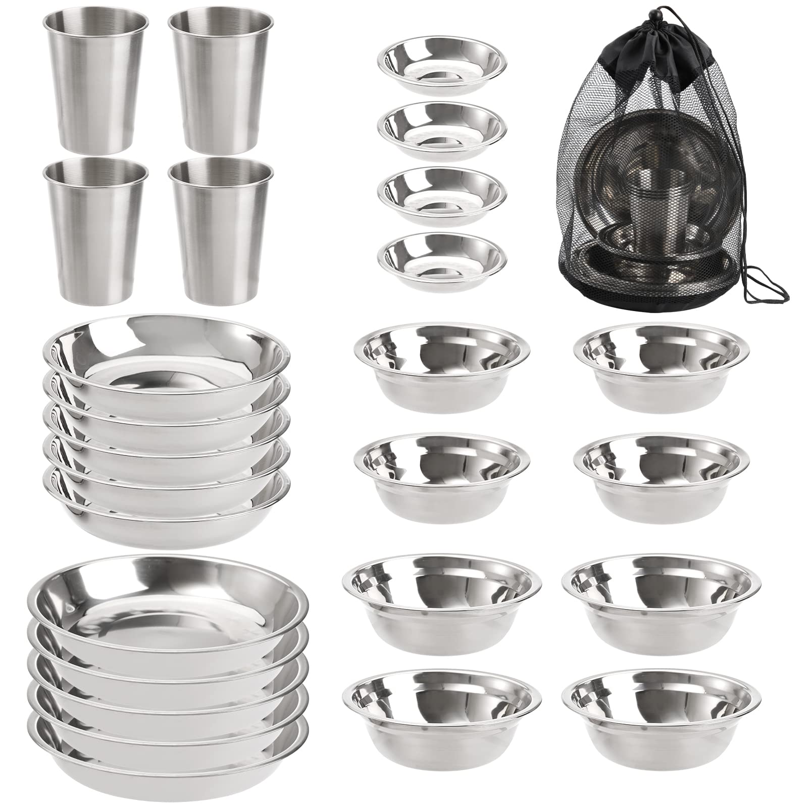 Photo 1 of TOPZEA Set of 26 Stainless Steel Camping Plates and Bowls, Camping Mess Kits Camping Dish Set Tableware includes Plates, Bowl, Cups, Stainless Steel Dinnerware for Camping, Hiking, Travel, Picnic