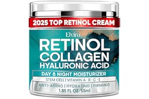 Elvira Retinol Anti Aging Face Moisturizer- Collagen Cream With Stem Cell & Hyaluronic Acid, Instant Face Lift Cream for Skin Tightening and Firming, Wrinkle Smoother for Women & Men, 1.85 Fl Oz