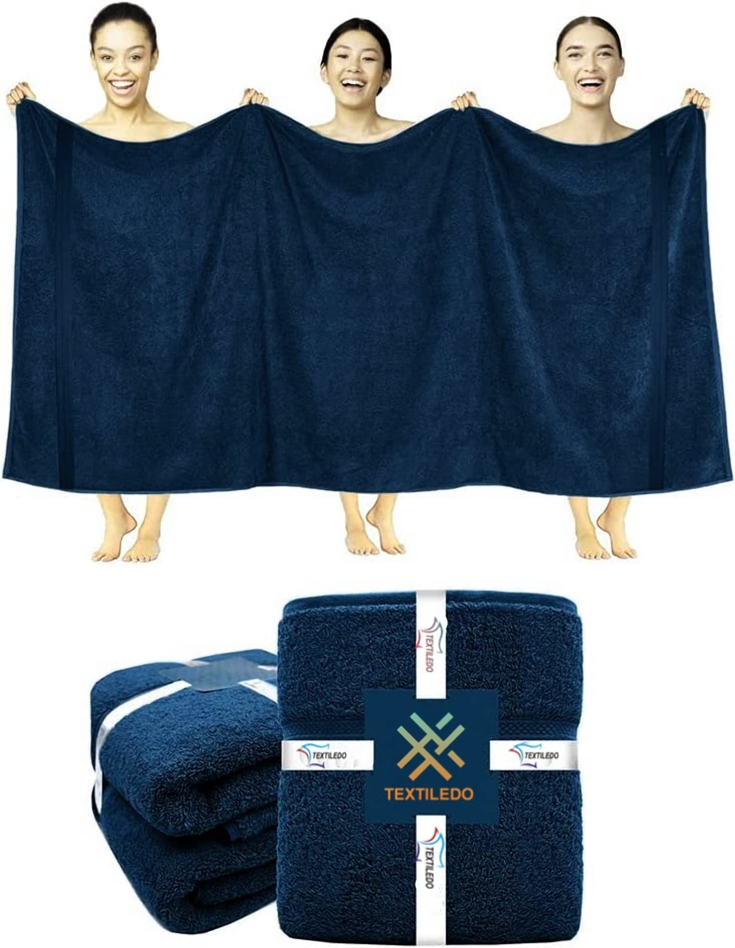 Textile Do 2 X Super Jumbo Charcoal Bath Sheets (100 x 200 cm) 100% Egyptian Cotton Extra Large Bath Sheet Towels Body Wrap Beach Towels (Blue, 2)