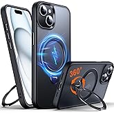 Chicfun 360° O-Ring MagStander for iPhone 15 Case with Magnetic Kickstand Ring Holder [Compatible with MagSafe][360°Rotate Stand Ring][Military Shockproof] Magnet iPhone 15 Phone Cover Matte Black