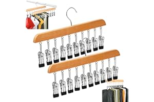 Closet Organizer with 10 Clips - Space Saving Hanging Closet Organizer, Upgrade Skirt Pants Hangers with Clips, 360° Rotating