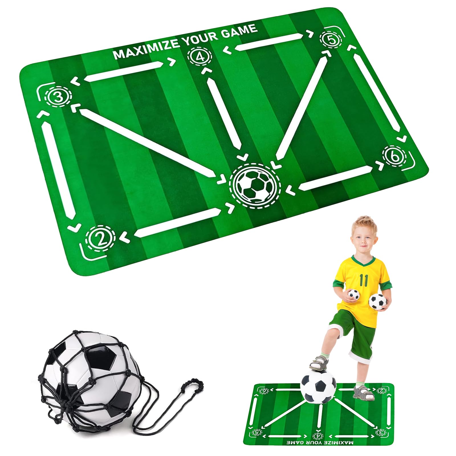 Bettinay Football Training Mat and Mesh Bag, Portable Non Slip Shock Silent Soccer Skills Mastery Mat for Kids Adults