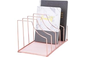 Simmer Stone File Sorter Organizer, 5 Section Magazine Holder Rack, Desktop Wire Book Stand for Mail, Paper, Document, Folder, Record and Desk Accessories, Rose Gold