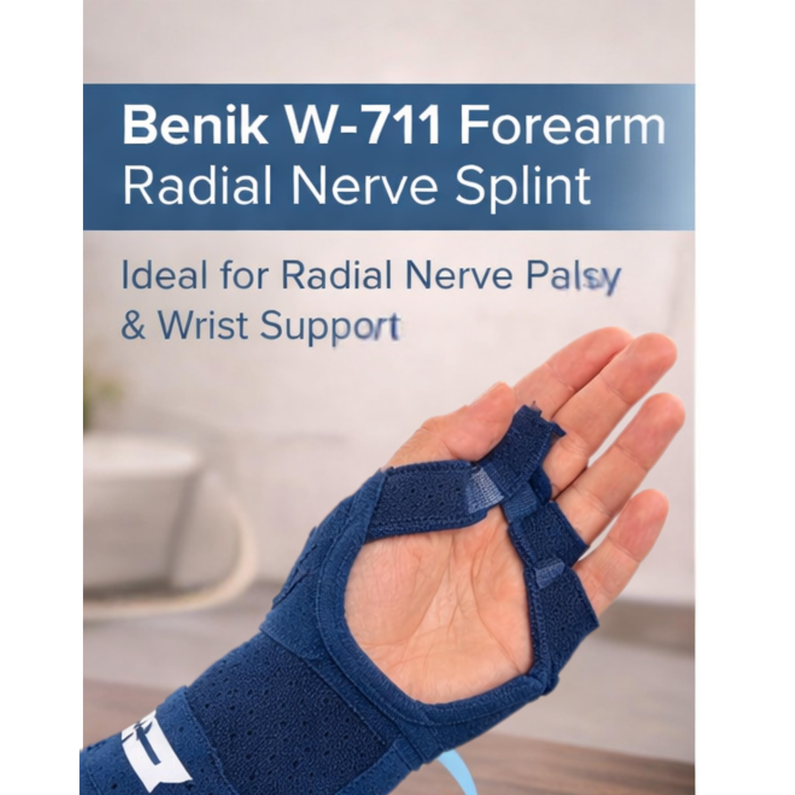 Condition photo showing As Is for benik w-711 forearm based radial nerve splint, right hand, medium/large, wrist & finger extension support for radial nerve palsy right hand medium/large